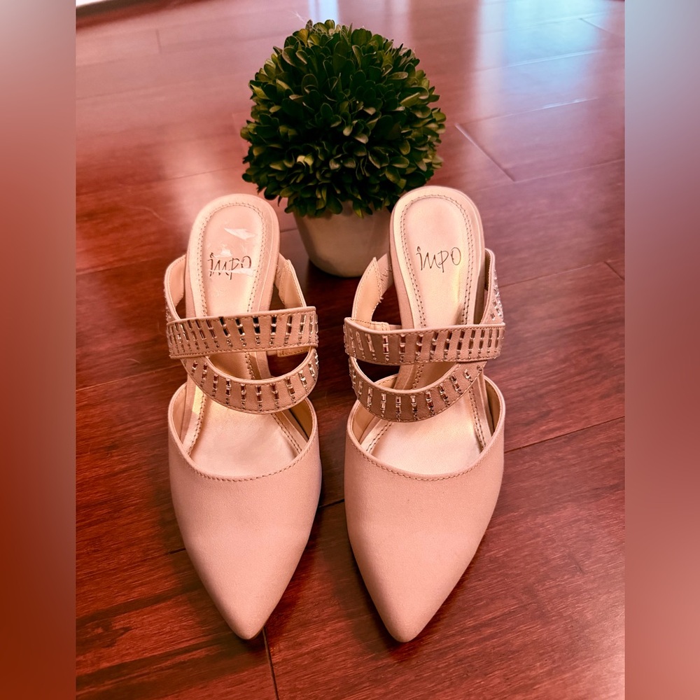 Impo Women's Nude Heels with mirrored accents on straps